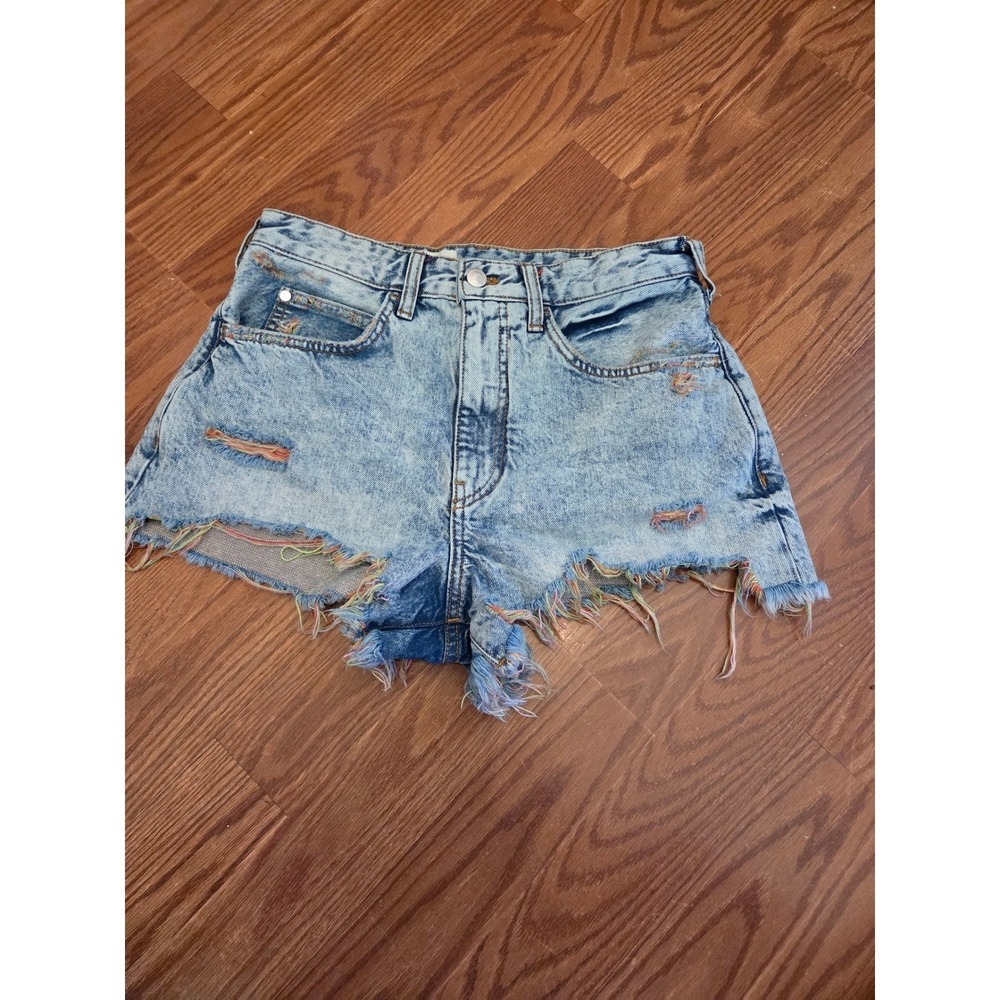 Pilcro Rainbow Distressed Denim Shorts Light Wash Cut Off High Rise Womens 27